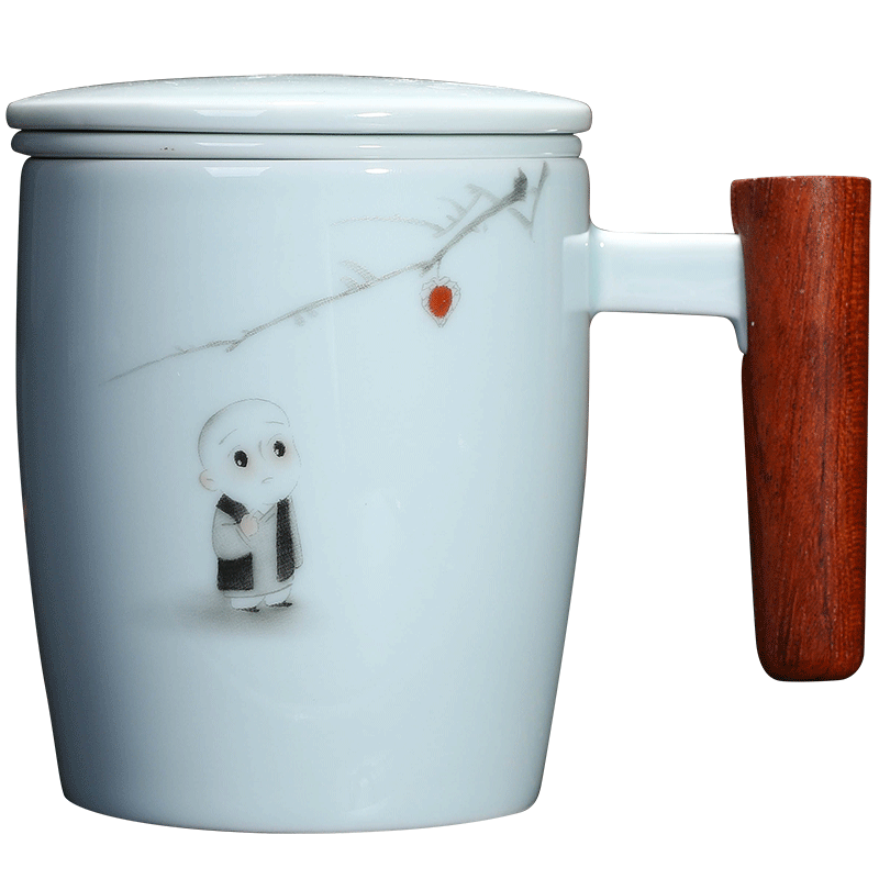 Ceramic cups with cover filter tea cup celadon home office cup rosewood handle personal glass mugs