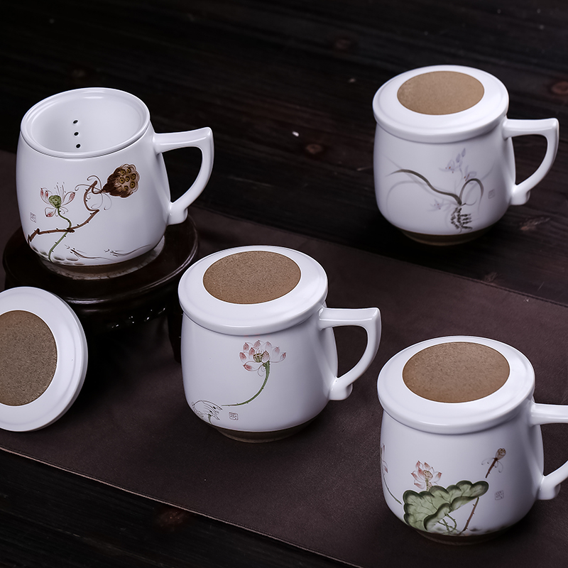 Jingdezhen ceramic filter cups with cover large glass hand - made office tea cup home mark cup 450 ml