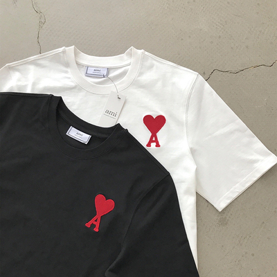 法国潮牌ami爱心刺绣纯色圆领短袖t恤高街男女宽松陈伟霆同款上衣