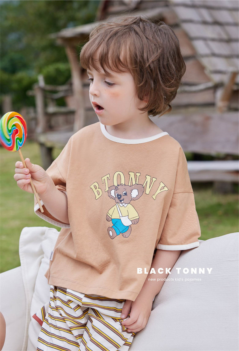 小黑托昵春夏新款薄款男童家居服短袖套装小黑托尼中大童儿童睡衣