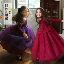Girls spring dress 2020 new girl lace dress children Princess puffy gauze dress skirt flower girl
