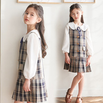 Girls dress suit 2020 spring new children CUHK Snowy Snowspun blouses Plaid Vest Dress