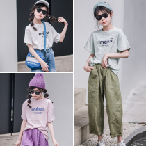 Girl Pure Cotton Loose Short Sleeve T-shirt 2022 Summer Dress New CUHK Children Casual Ocean Air 100 Hitch A Parenting Blouse
