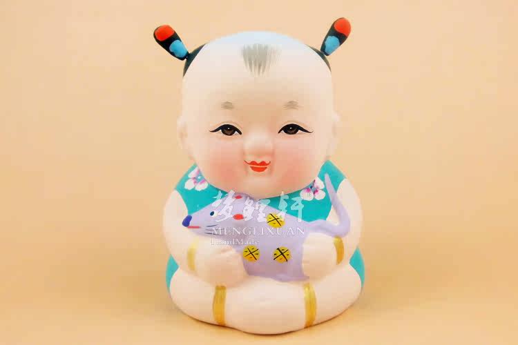 无锡惠山泥人十二生肖鼠阿福中国风特色纯手工制作生日出国小礼品