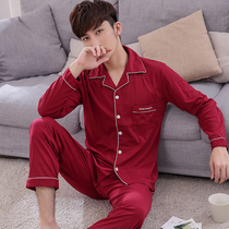 XXXXL red pajamas mens spring and autumn long-sleeved cotton fat plus size 200 pounds teen fat mens suit