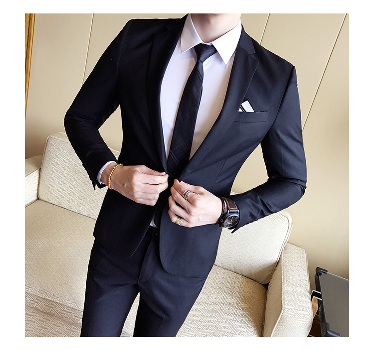 绅士英伦西服套装韩版修身纯色一粒扣两件套西装男w6503/p200深灰