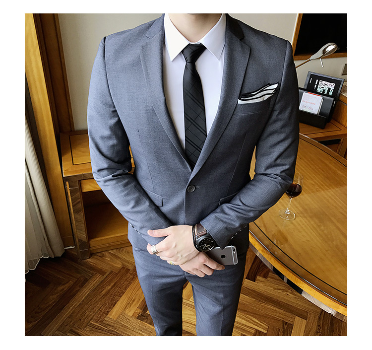 绅士英伦西服套装韩版修身纯色一粒扣两件套西装男w6503/p200深灰