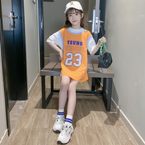 girls' t-shirt short sleeve summer clothing children's clothing 2022 summer trendy korean style western style red mid-length top