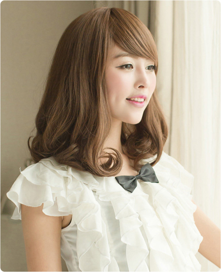 梨花头假发女式短发斜刘海短卷发型蓬松修脸时尚女士圆脸假头发套