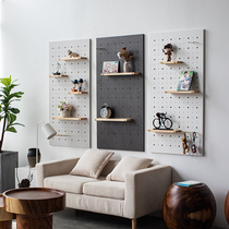 Nordic wall solid wood hole board wooden socks accessories mobile phone display rack earrings grid adhesive hook shelf