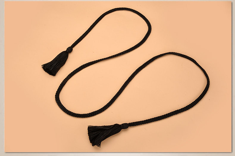 时尚简约女士棉绳细腰带 甜美长款打结腰链女 配衬衫流苏装饰带子