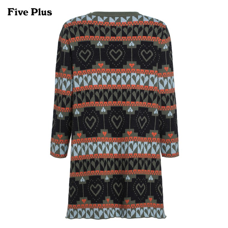 Five Plus2015新女冬装民族心形图案长袖针织连衣短裙2YM4032630