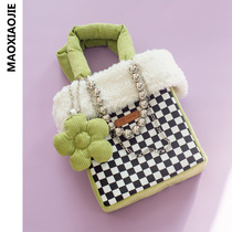 Design sense Original design Chessboard Lattice Gross Wool Bag Winter Handbag 100 hitch winter fashion handbag