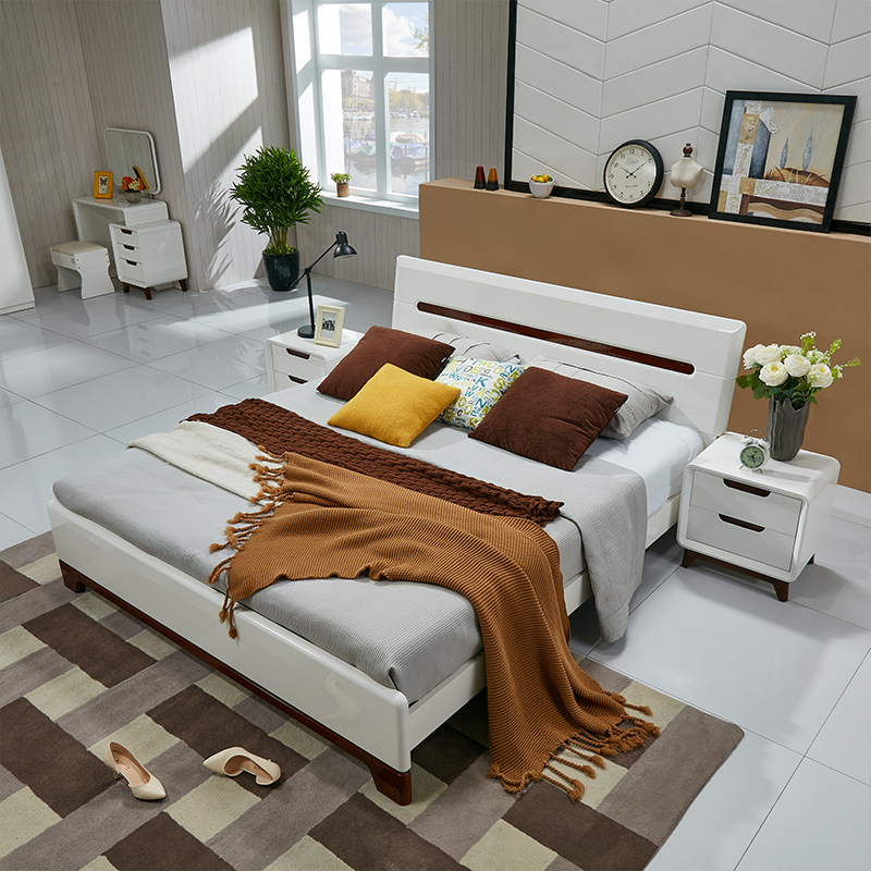 全友家私 双人床1.8米1.5米床北欧卧室成人家具白色新款121802产品展示图1