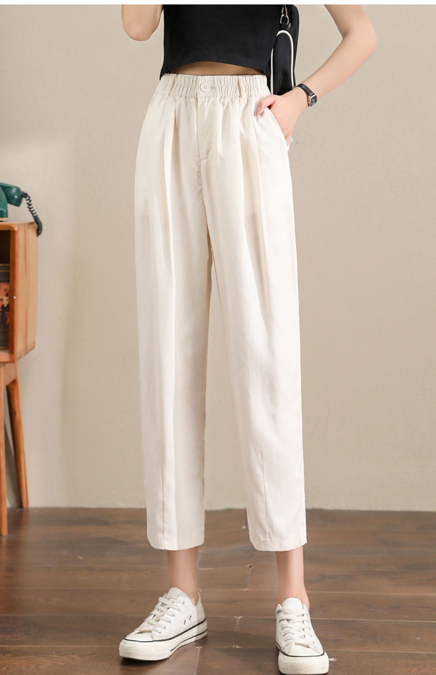 哈伦裤女夏季薄款宽松女裤棉麻九分裤高腰亚麻休闲裤小个子裤子 - 17