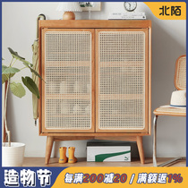 North Mo furniture shoe cabinet entrance household door large capacity storage Rattan breathable White oak Nordic solid wood cabinet