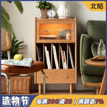 North Mo furniture Solid wood bookcase Living room bookshelf Floor-to-ceiling glass storage corner cabinet Japanese bedroom Nordic small cabinet