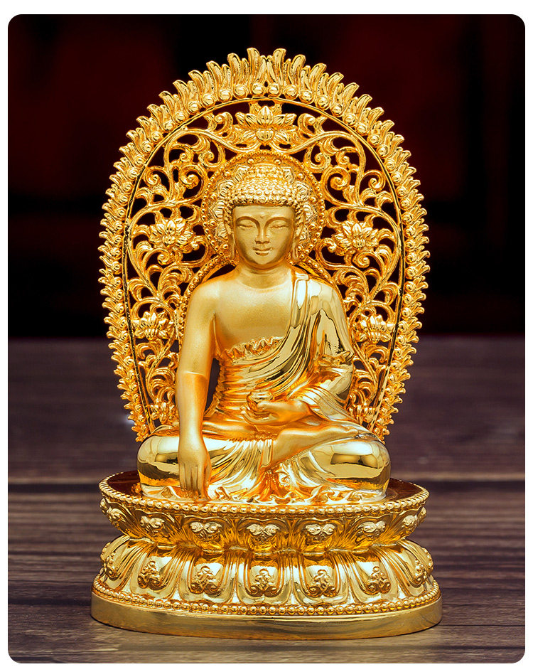 释迦牟尼纯银佛像带背光3寸金色随身雕花小佛像密宗供奉摆件可装