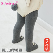 Baby pantyhose spring autumn and winter girls thickened Terry children warm thick 0-1-3 years old baby leggings