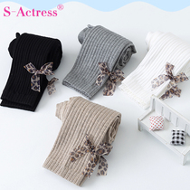 Girls leggings Spring and Autumn Childrens pantyhose Cotton Thickened Baby ankle-length pants Socks Vertical Bow Socks