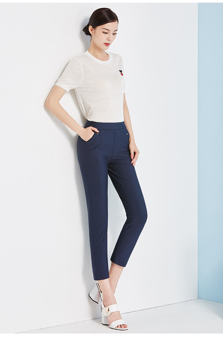 万之冠2018新款夏季女裤松紧腰八分直筒裤通勤休闲裤