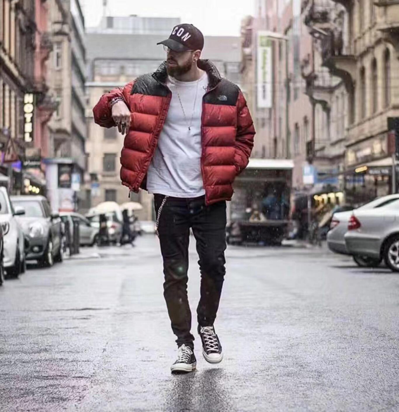 the north face 1996 nuptse tnf暴力橙/蓝/灰北面羽绒服 nj1dj58