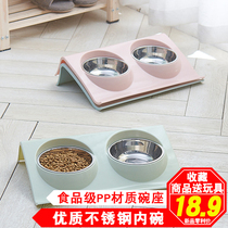 Cute Stainless Steel Dog Bowl Pet Bowl Tilt Double Bowl Teddy Small Dog Non-slip Cat Food Utensils