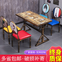 Iron Art Themed Restaurant Table And Chairs Snack Barbecue Hotpot Hotel Fast Food And Chairs Combined Retro Industrial Wind Commercial Table
