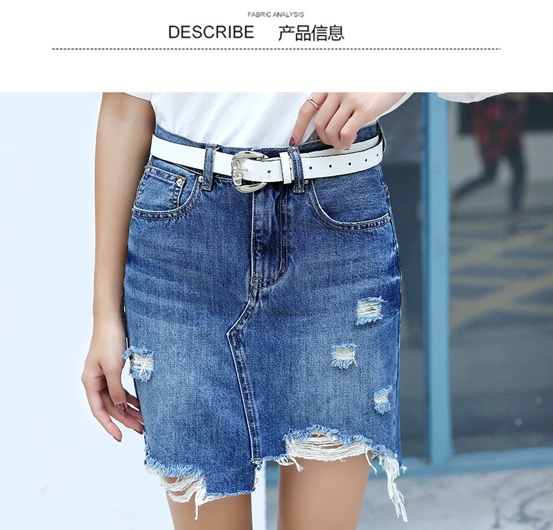 18 sản phẩm mới mùa hè Han Chao là váy denim mỏng và không đều nữ váy thô cạnh trong váy nửa chiều dài sang trọng - Váy