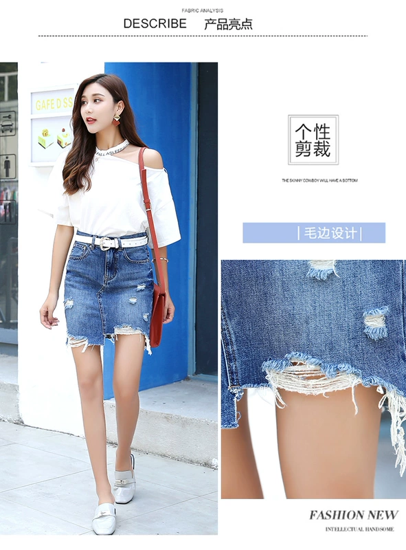 18 sản phẩm mới mùa hè Han Chao là váy denim mỏng và không đều nữ váy thô cạnh trong váy nửa chiều dài sang trọng - Váy