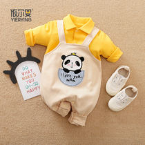 Newborn baby conjoined clothes autumn clothing male baby cotton fake two pieces back with pants small bear full moon gown for spring and autumn