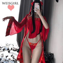 weisgirl retro style transparent Hanfu cheongsam belly-style pajamas nightgown multi-piece suit mood uniform temptation