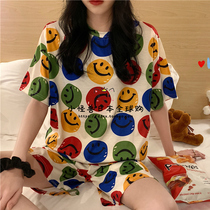 Japan you gelato pique smiley face print pajamas womens cotton short sleeves shorts loungewear set