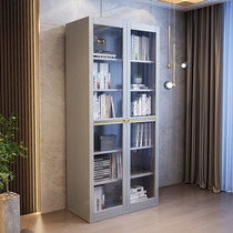 Brief Modern Solid Wood Bookcase Glass Door Bookcase Shelves Black Bookcase Combo Book House Light Luxury Lockers Four Doors