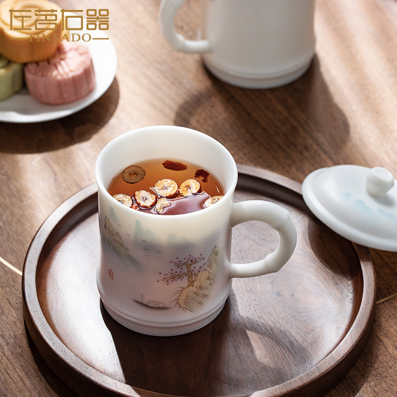 Device ZuoMing right hand - made dehua white porcelain ceramic cups with cover cup personal home office mark cup of water glass