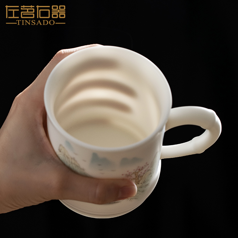 Device ZuoMing right hand - made dehua white porcelain ceramic cups with cover cup personal home office mark cup of water glass