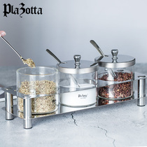 German plazotta stainless steel glass seasoning box household seasoning jar salt sugar bottle set kitchen seasoning tank