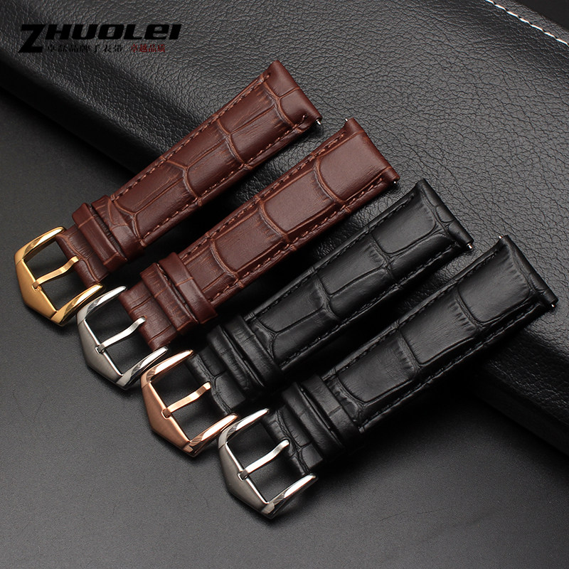 卓磊表带 头层小牛皮 男女通用防水 快拆式真皮手表带18 20 22mm