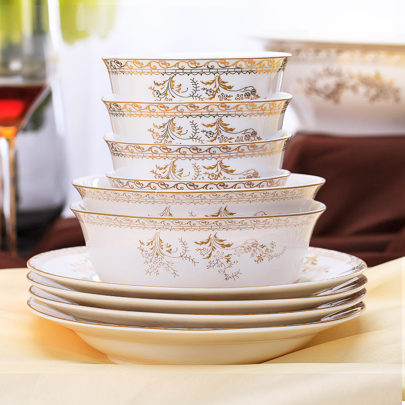 Jingdezhen ceramic tableware suit scattered with DIY free combination collocation rainbow such as bowl dishes spoonful of soup bowl of swan lake