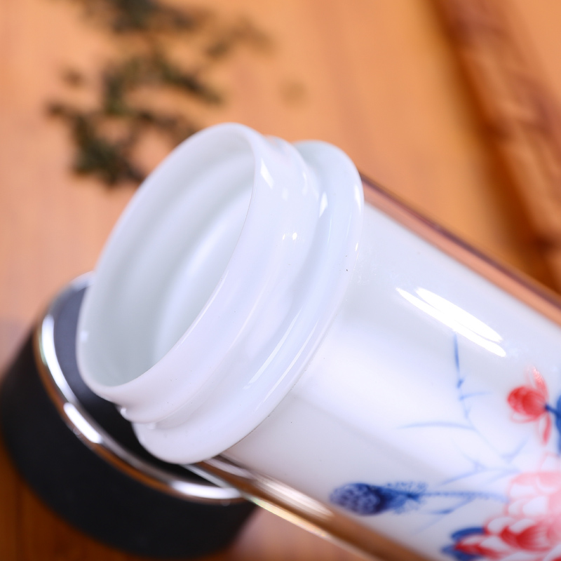 Jingdezhen ceramic cup double tank vacuum cup straight men and women will "bringing a fashionable tea vehicle - mounted cup water