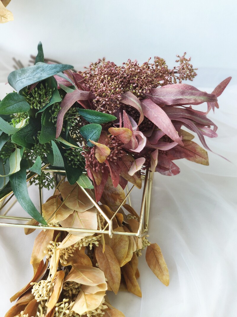 仿真带果桉树叶 尤加利叶 自然秋色系插花配材 花店造景叶材摄影