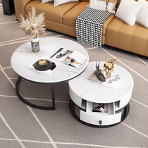 Italy imported rock board tea table small apartment light luxury modern simple living room round side table marble household