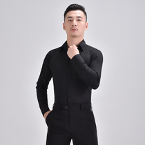 Dance Pavilion new high-end net red Latin dance clothes mens shirts professional uniforms black slim dance clothes