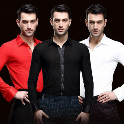 Men Latin Dance Shirts Ballroom Dance Shirts National Standard Dance, Long Sleeve Adult Modern Dance Costume