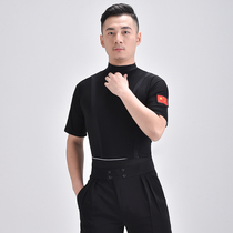 Dance Pavilion adult Latin dance clothing mens jacket dance practice uniform round neck long sleeve slim modern dance clothing clothing