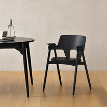 JOLOR Nordic Italian Minimalist Solid Wood Dining Chair Genuine Leather Soft Bag Seat Cushion Medieval Oak Armrests Backrest Desk Chair