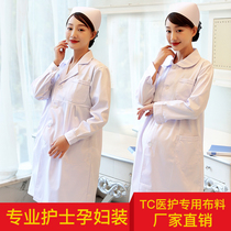 Pregnant women long-sleeved white coat winter clothes Doctor nurse clothes Nurse maternity clothes overalls short-sleeved split pregnancy blue