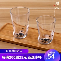 Japan imported Ishizuka glass transparent cat claw glass creative gift printed milk cup