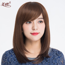 women's long hair full head cover realistic bangs natural long hair inner button fashionable whole head wig cover style