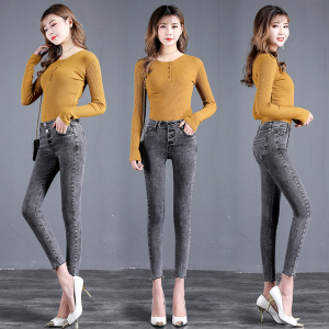 High waist jeans for women in spring and Autumn